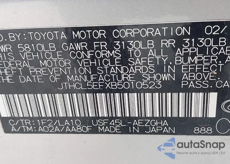 2011 Lexus Ls 460 из США, поврежденный, VIN JTHCL5EFXB5010523